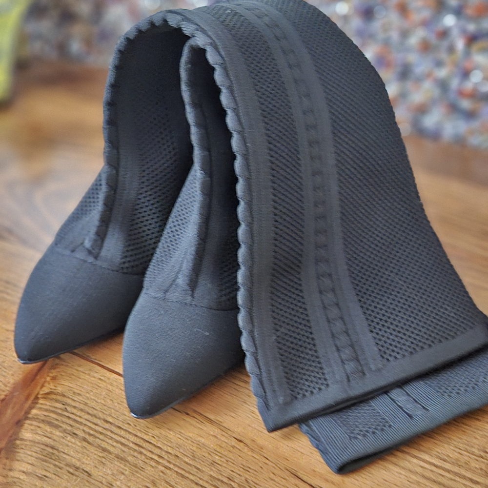 Charles David Black Stretch Textured Heeled Knee Boots - Picture 7 of 7